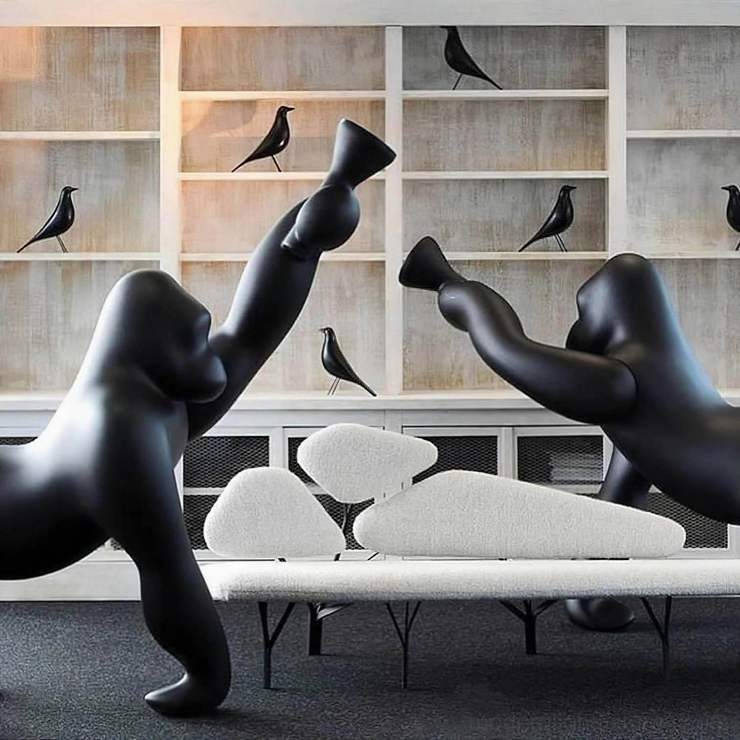 Kong sculptural floor lamp in open-concept space, creating visual anchor and defining contemporary living area boundaries