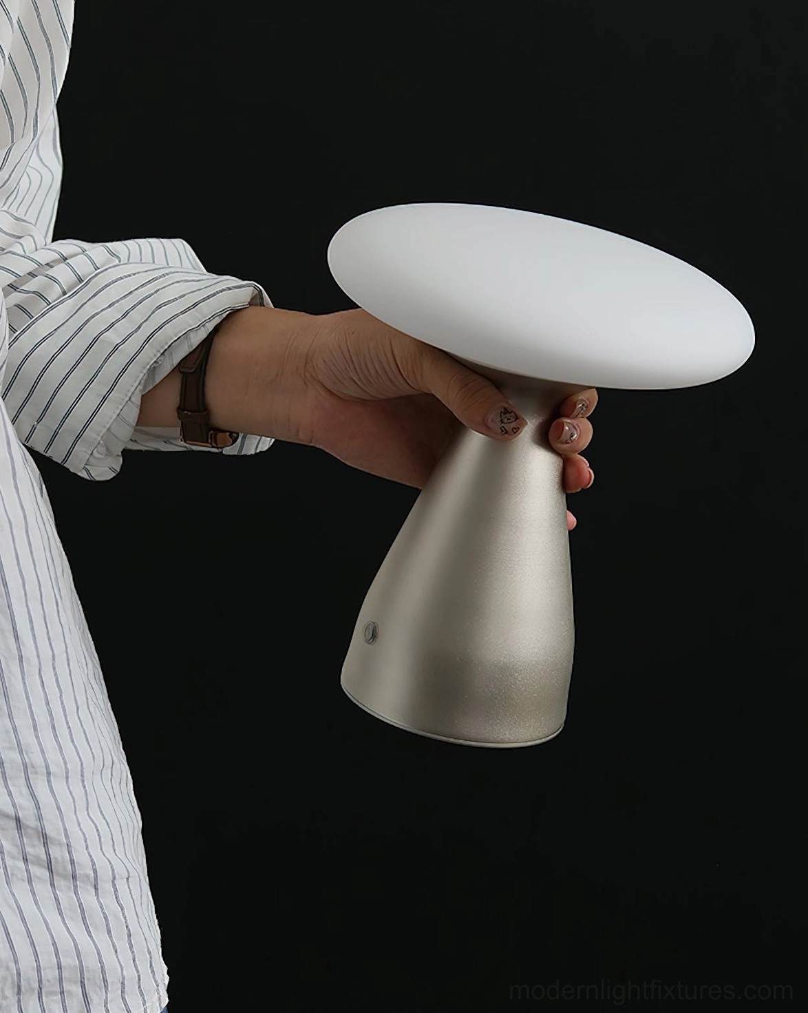 Konos Scandinavian minimalist table lamp - geometric mushroom form with brushed aluminum and frosted glass for contemporary home