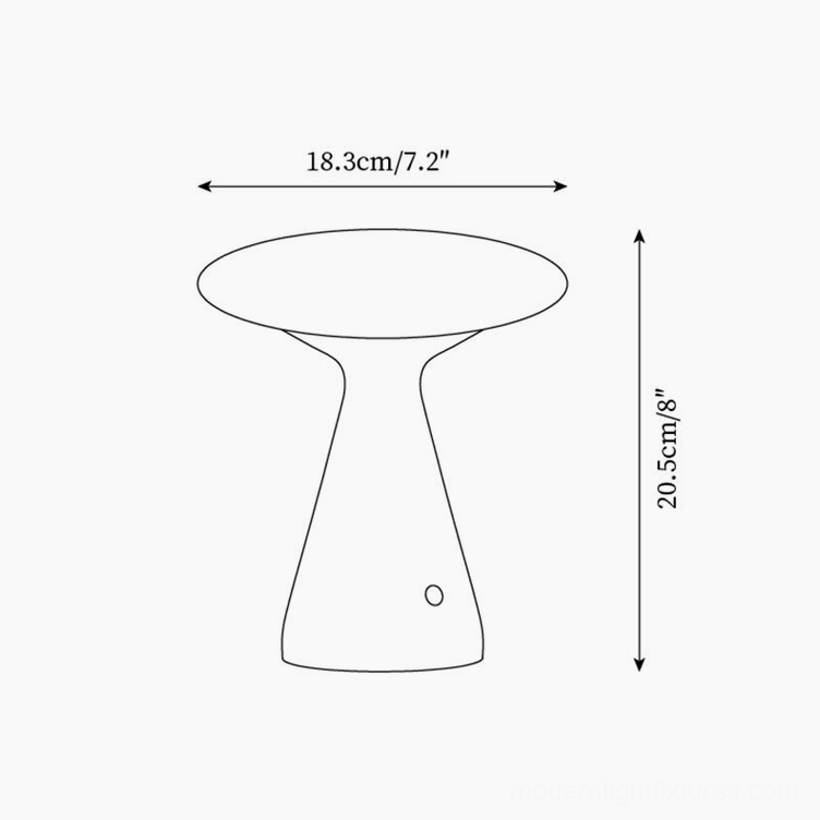 Konos table lamp technical specification diagram - orthographic front view with 18.3cm diameter and 20.5cm height measurements