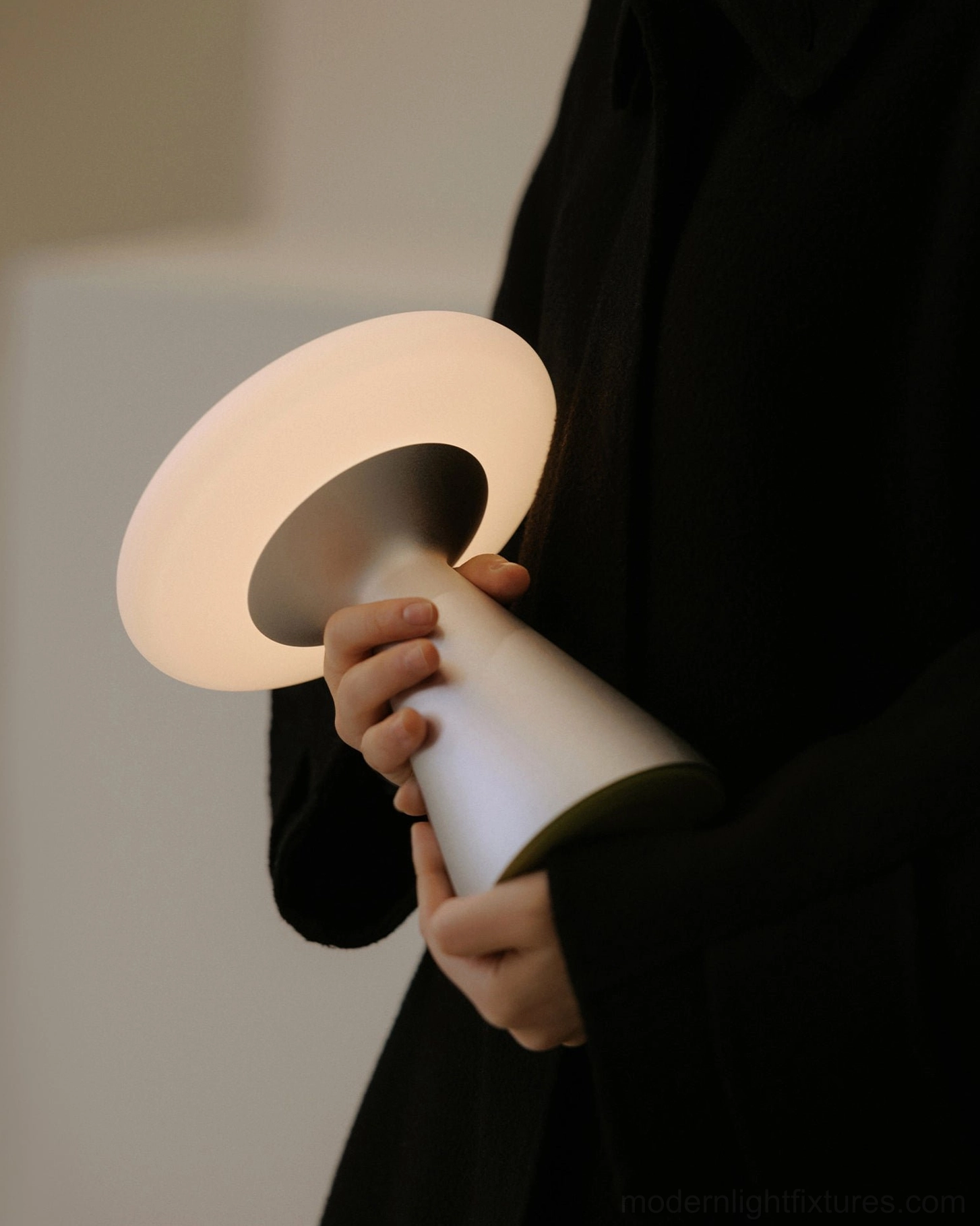 Konos minimalist touch control table lamp with three-color changing LED technology in modern interior setting