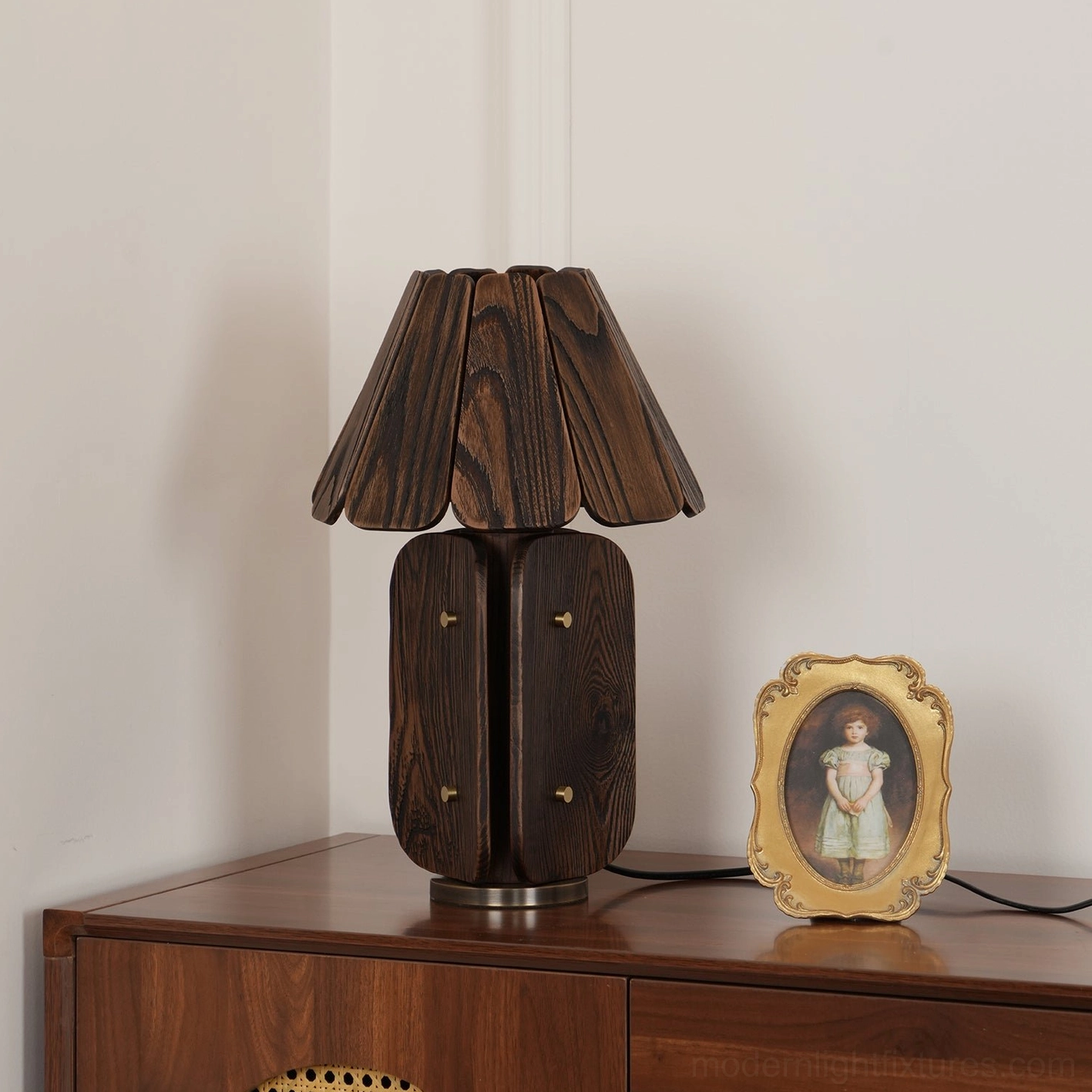 Kubec table lamp in eclectic bohemian interior with natural material styling