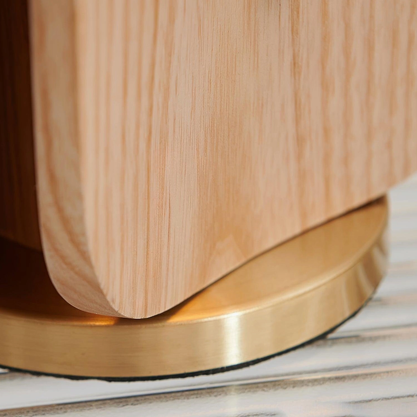Kubec table lamp full view showing dual-panel wooden base and slatted shade
