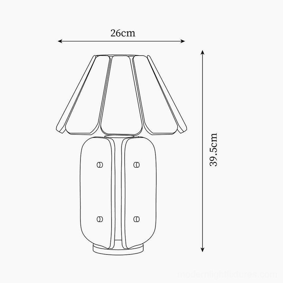 Kubec wooden lamp technical specification drawing showing 26cm diameter and 39.5cm height dimensions
