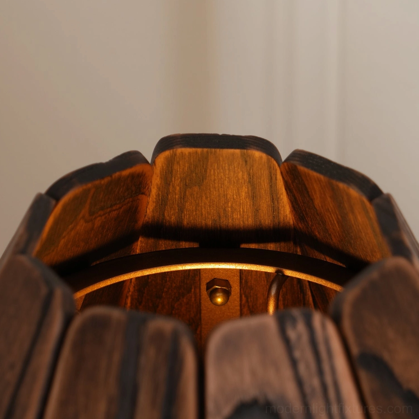 Kubec wooden lamp detail showing hand-finished ash wood and protective patina