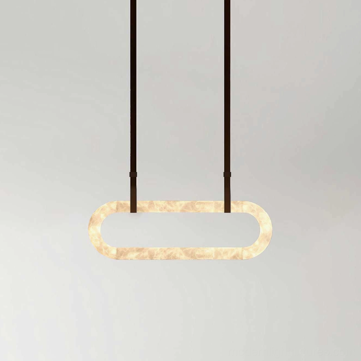 Kurve alabaster pendant light vertical configuration interior installation showing warm white 3000K glow and stone detail