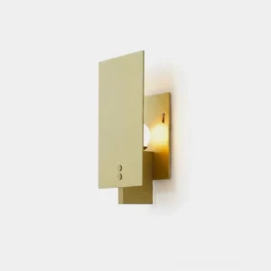 Kyren minimalist brass wall sconce front view close-up showing geometric rectangular form and clean lines