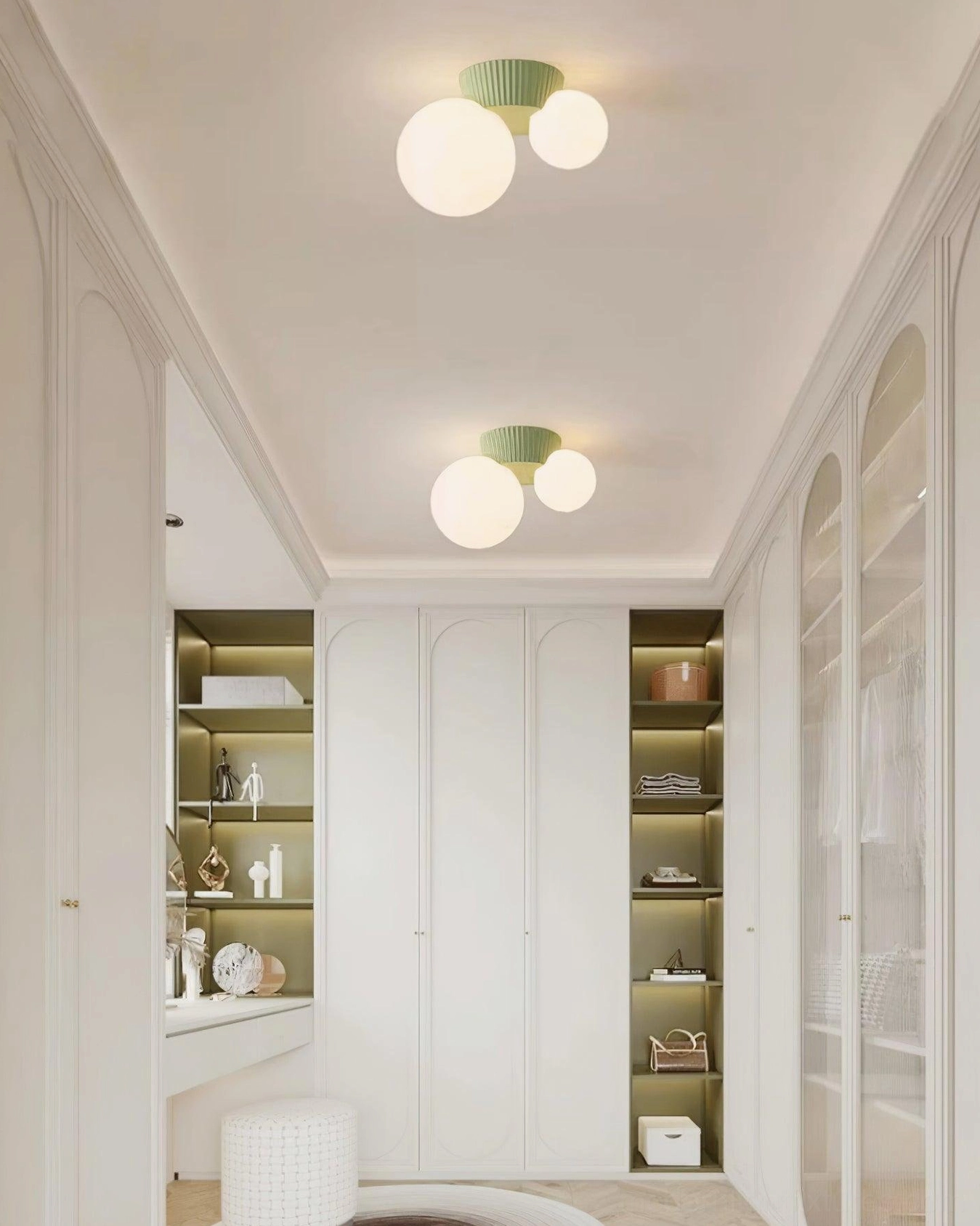 Land beige textured resin ceiling light in warm neutral interior design space