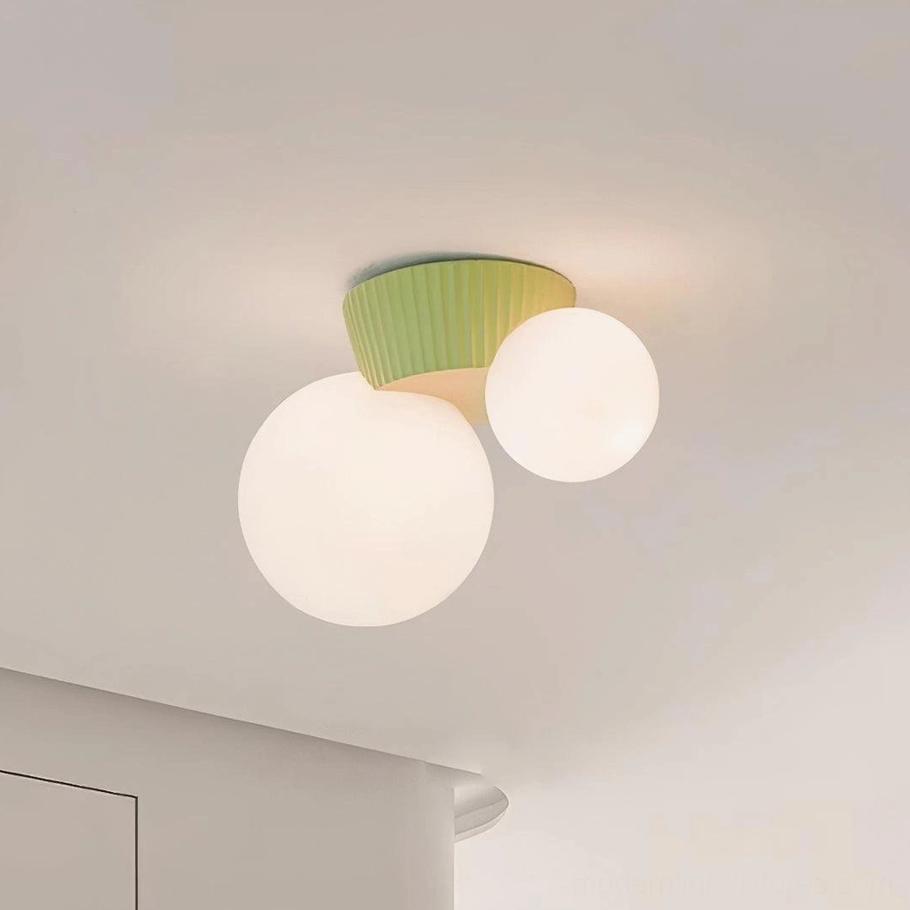 Land green ribbed resin ceiling light with frosted glass shade in contemporary living space
