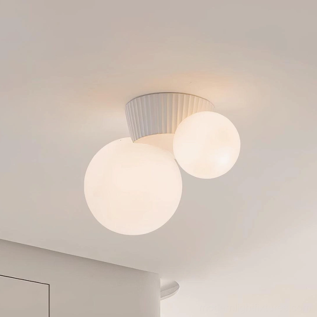 Land white resin ceiling light with frosted glass shade in minimalist contemporary setting