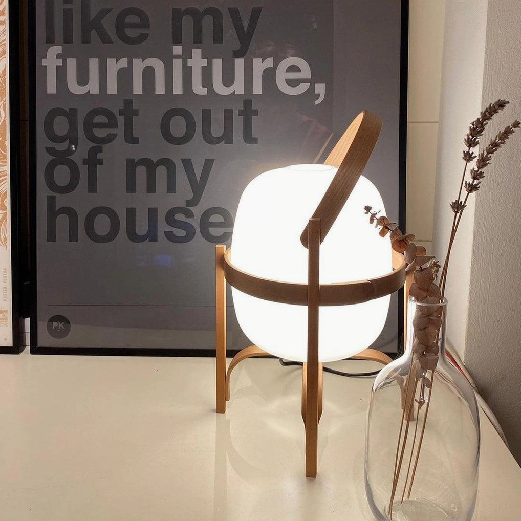 Portable lantern lamp ash finish wood frame minimalist design aesthetic