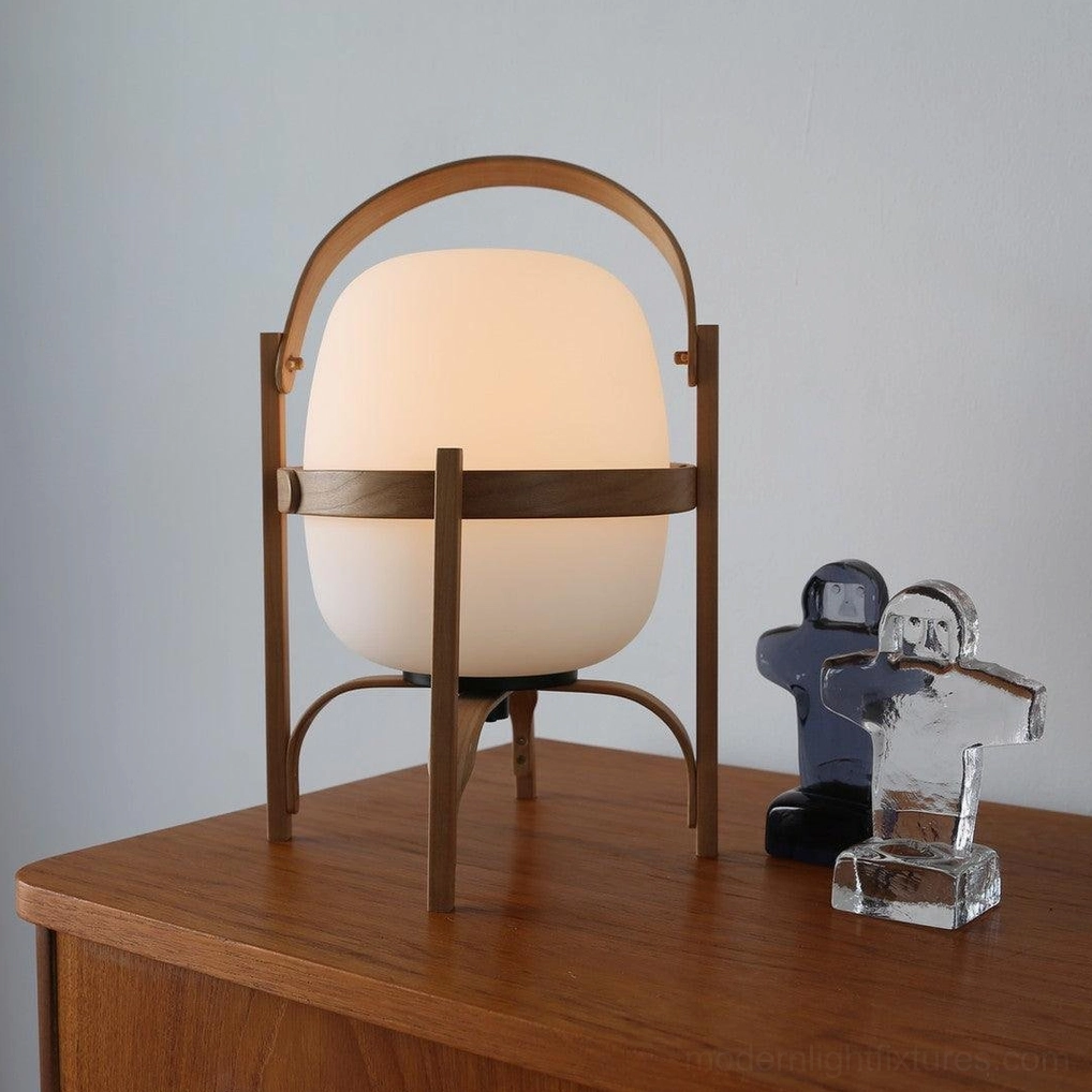 Portable lantern lamp wooden carry handle ergonomic grip detail