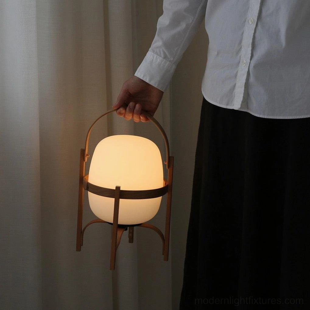 Modern lantern glass table lamp in Scandinavian interior style setting