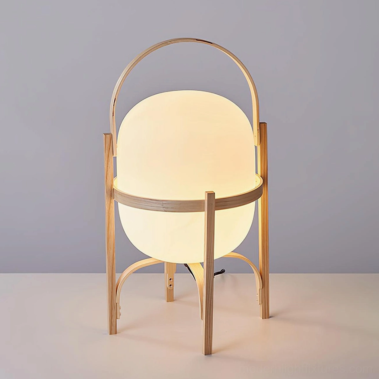 Portable lantern table lamp wooden frame natural material authenticity