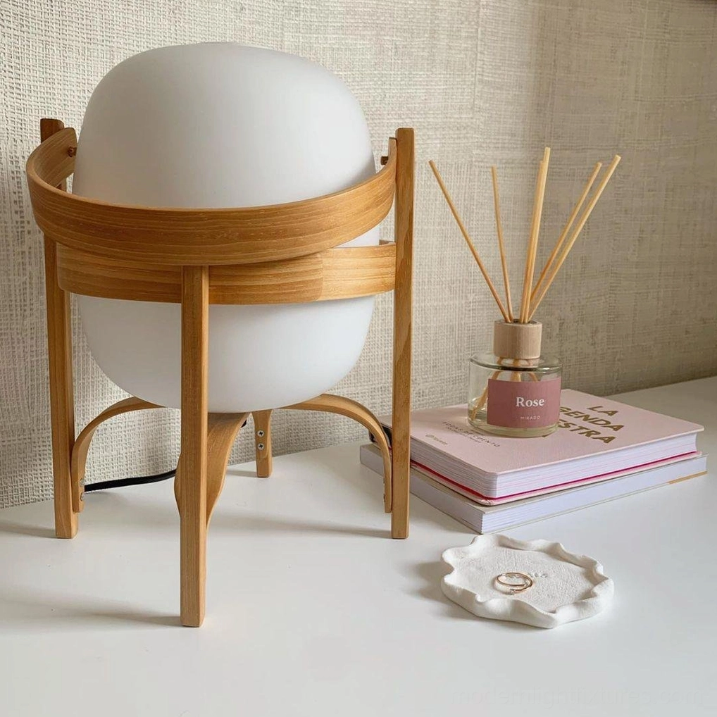 Portable lantern lamp decorative wooden base and metal components assembly