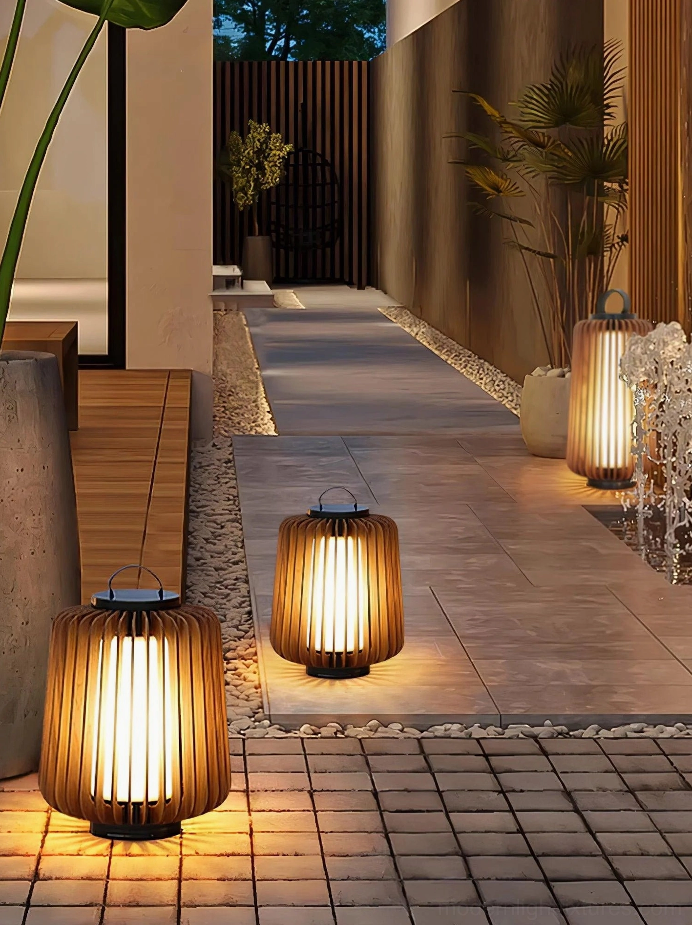 Lanvera rechargeable portable lamp side profile showing vertical slat design architecture