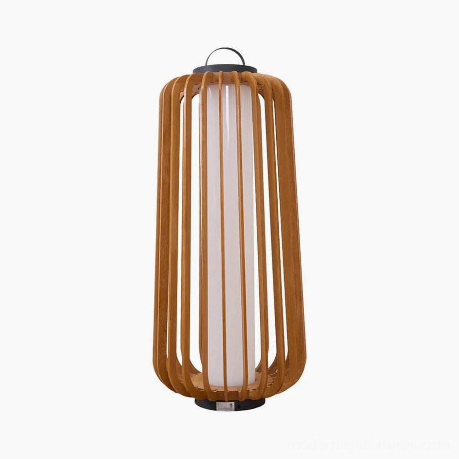 Lanvera large format rechargeable outdoor table lamp teak wood floor standing statement piece