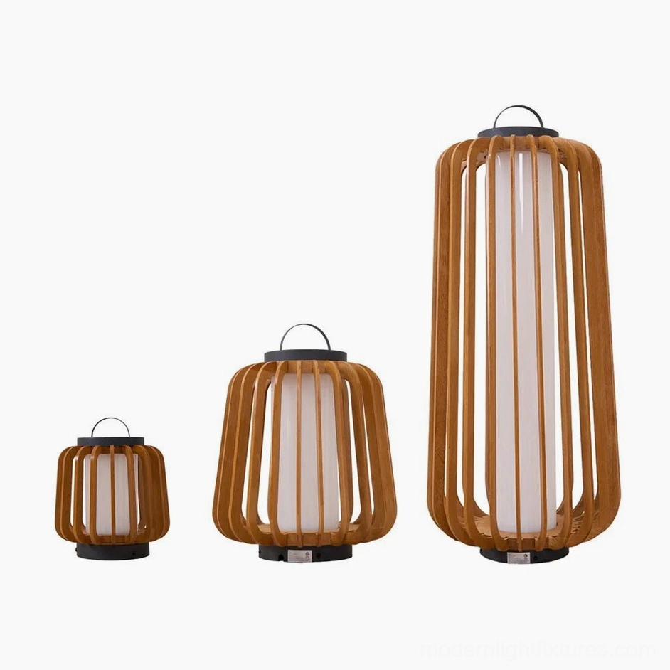 Lanvera medium rechargeable lamp teak wood warm natural material finish option