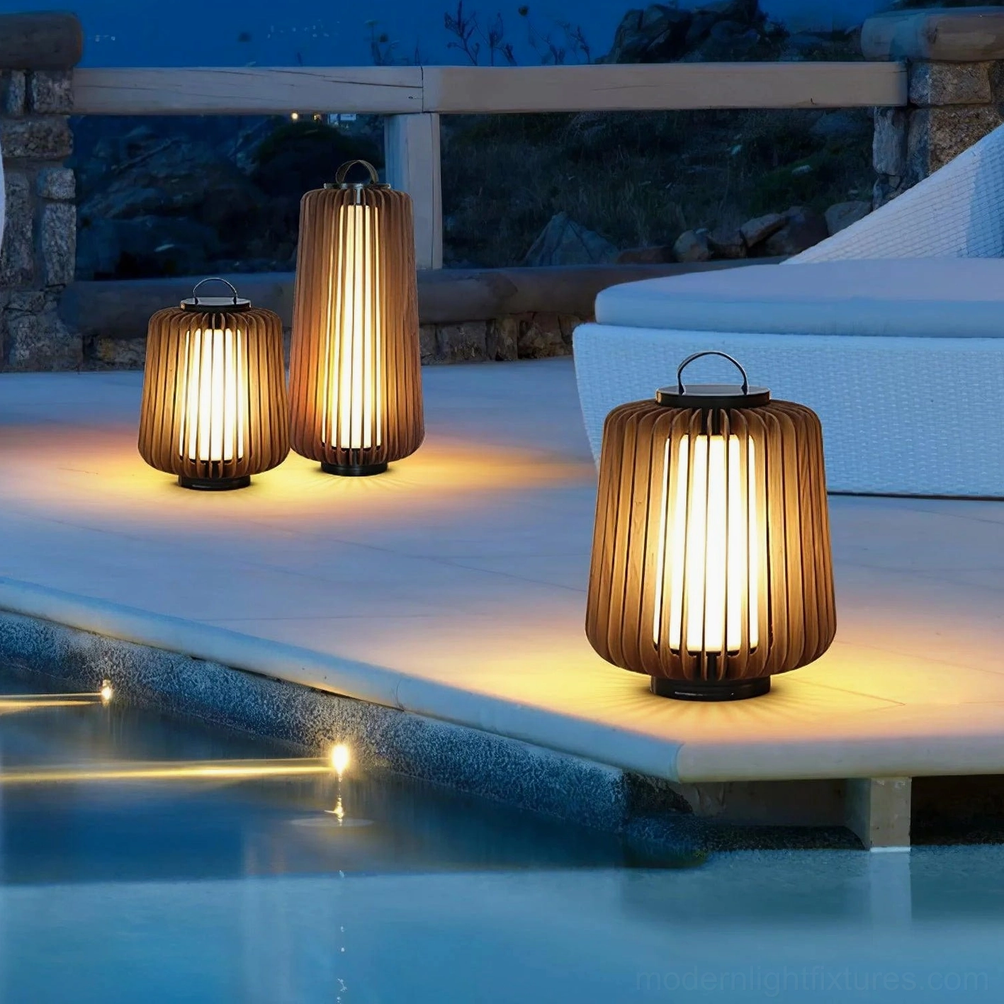 Lanvera rechargeable outdoor lamp negative space design wooden slat rhythm visual