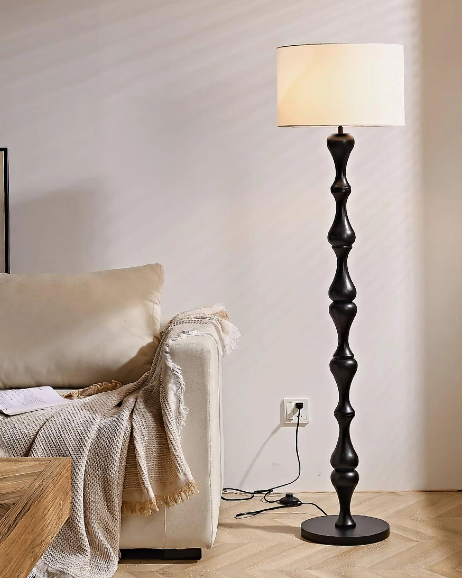 Laredo floor lamp base and shade assembly close-up craftsmanship view