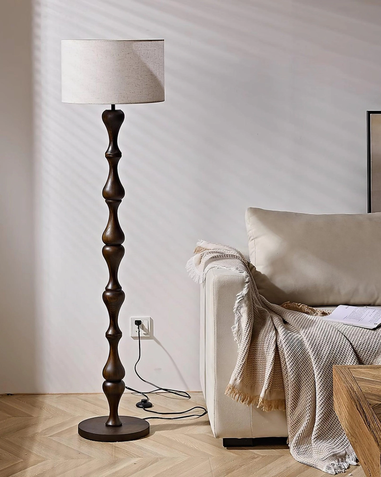 Laredo twisted wood floor lamp angle view interior design styling inspiration