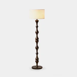 Laredo twisted wood floor lamp front view with fabric shade studio shot