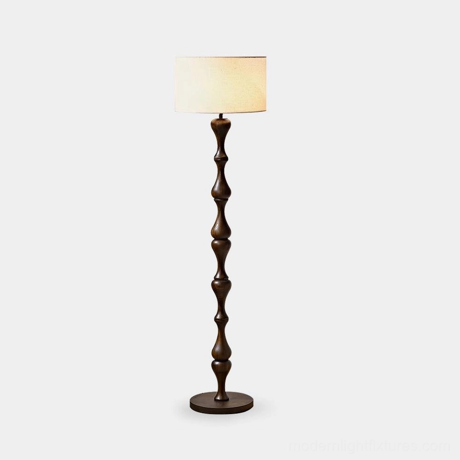 Laredo twisted wood floor lamp front view with fabric shade studio shot
