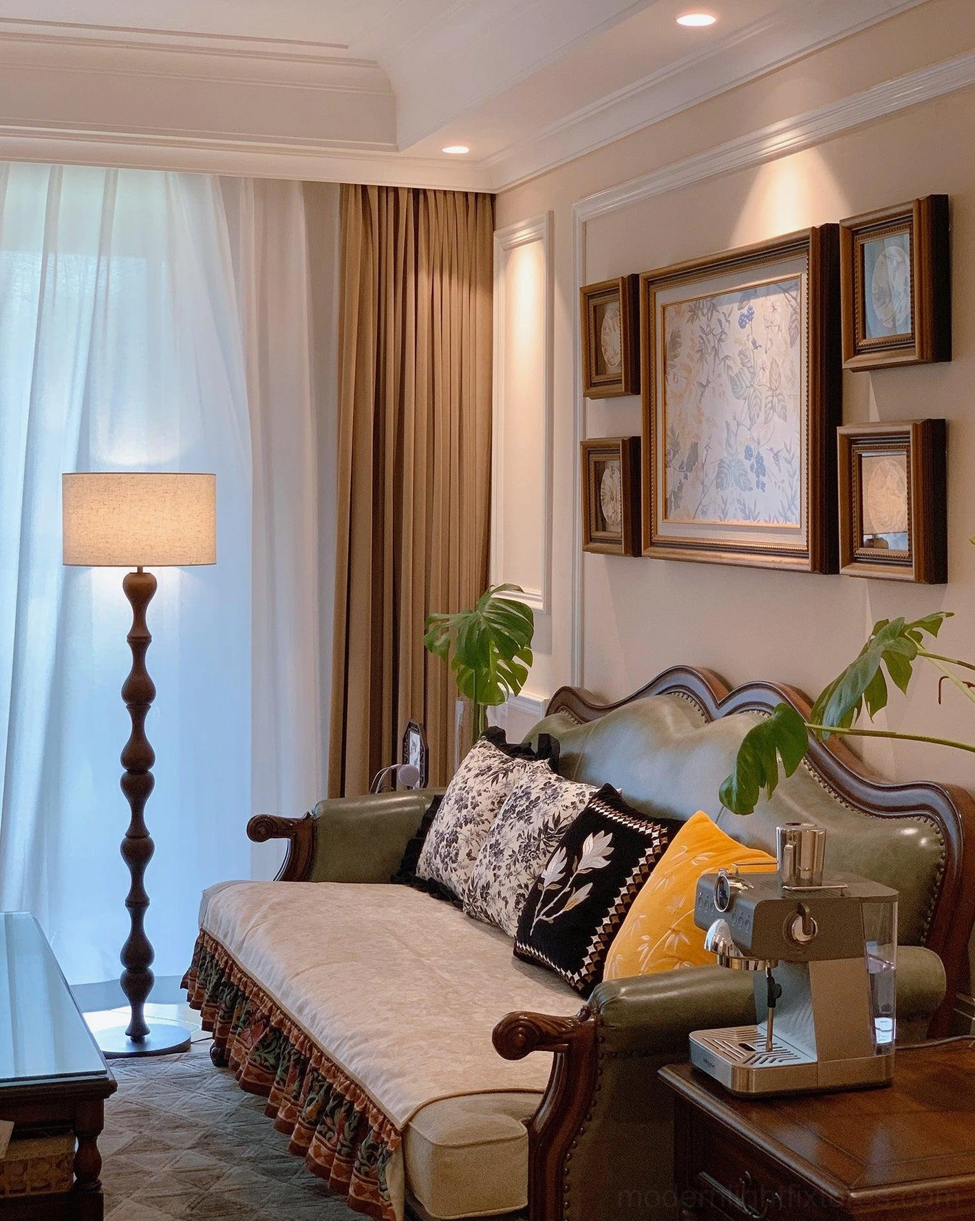 Laredo floor lamp twisted column wooden construction natural materials view