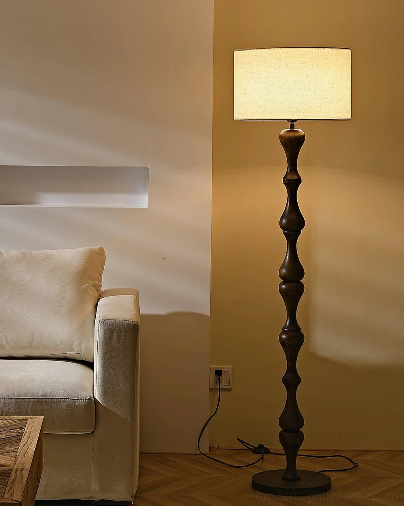 Laredo floor lamp minimalist room warm twisted pole and beige fabric shade