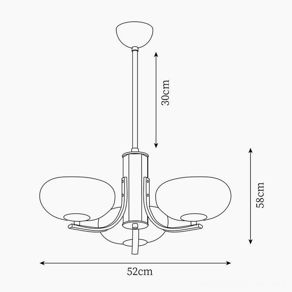 Larenta Rico 3-head chandelier technical specifications and orthographic design drawing showing 56cm diameter and dimensions