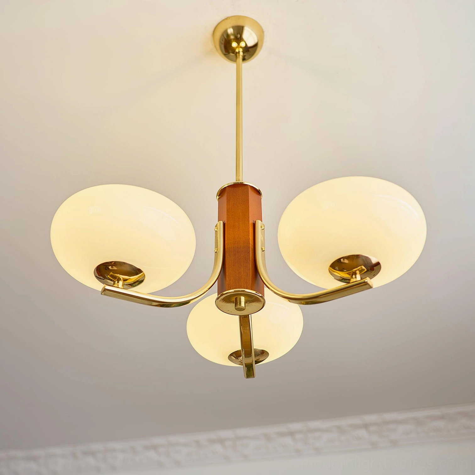 Larenta Rico vintage-inspired pendant light fixture with multiple arms and organic wood and metal combination