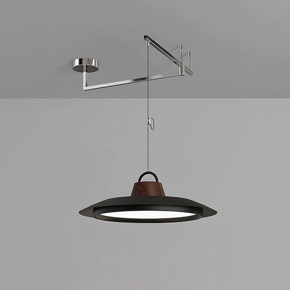 Large 50cm black swing arm pendant lamp dramatic focal point modern living space