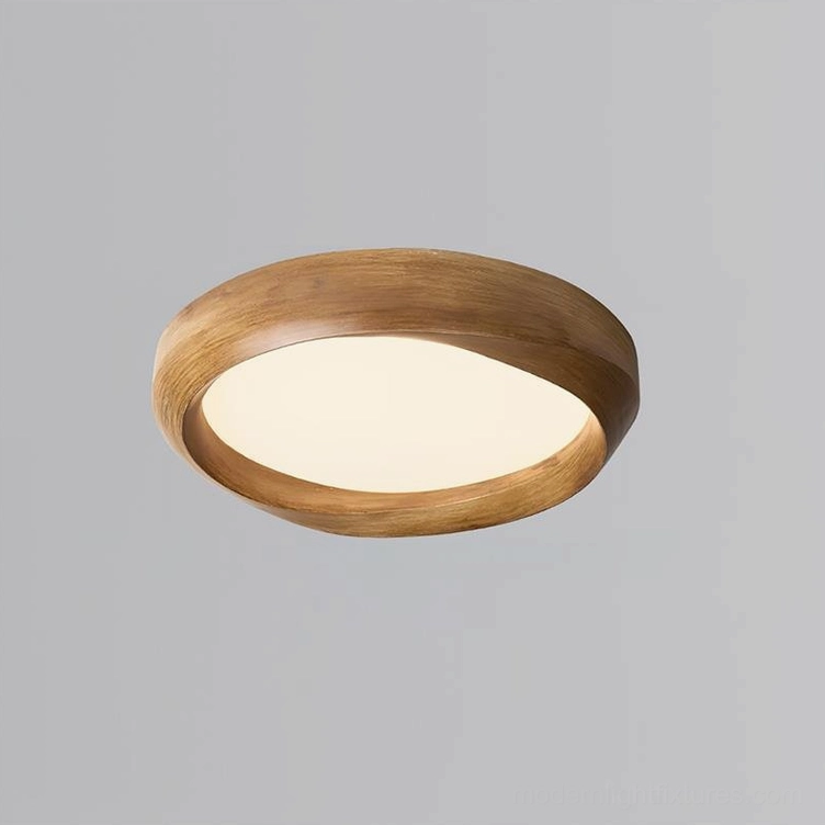 Large 55cm diameter modern round ceiling light fixture in wood-grain finish minimalist style