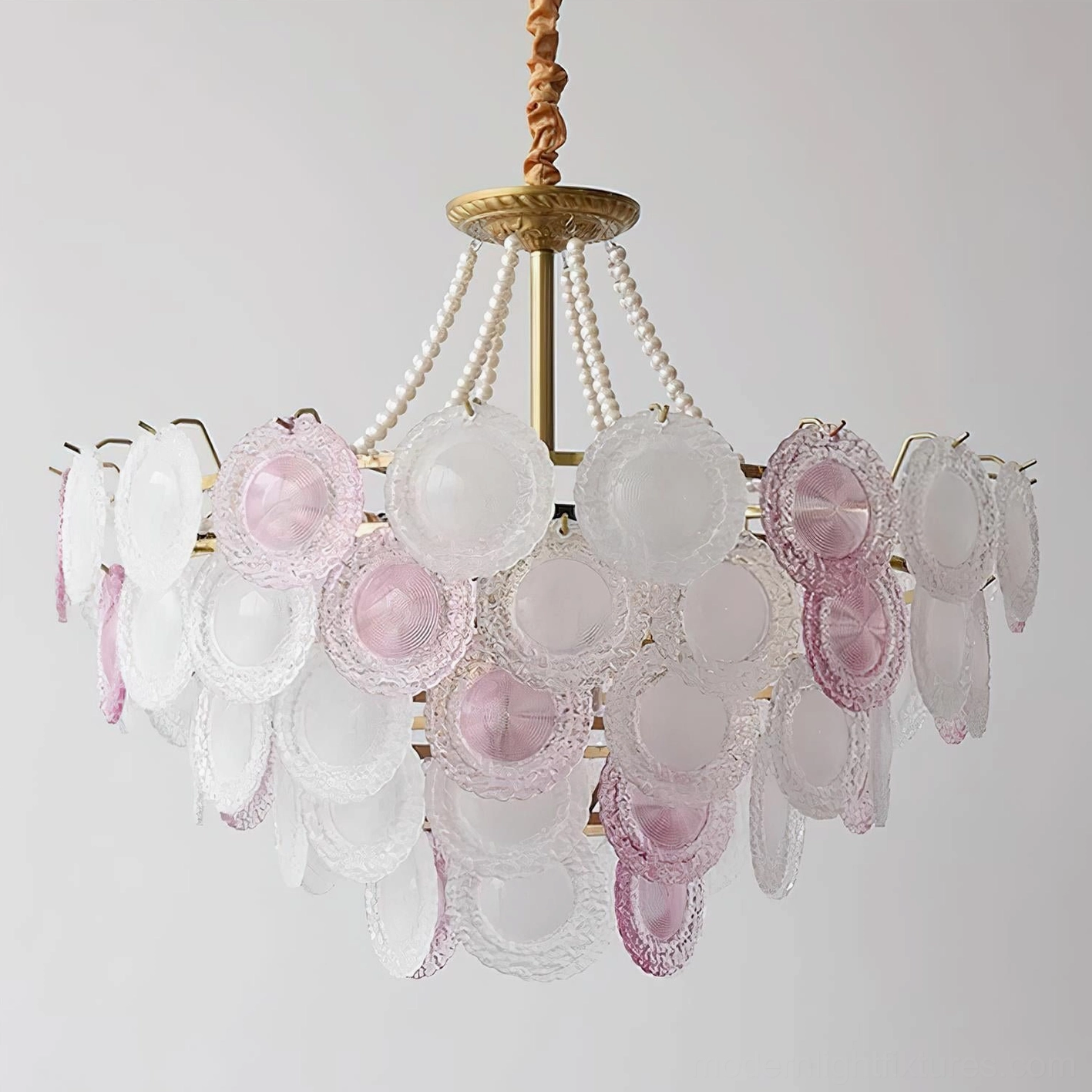Violaire 80cm large white and pink tiered glass chandelier for spacious dining rooms and grand foyers