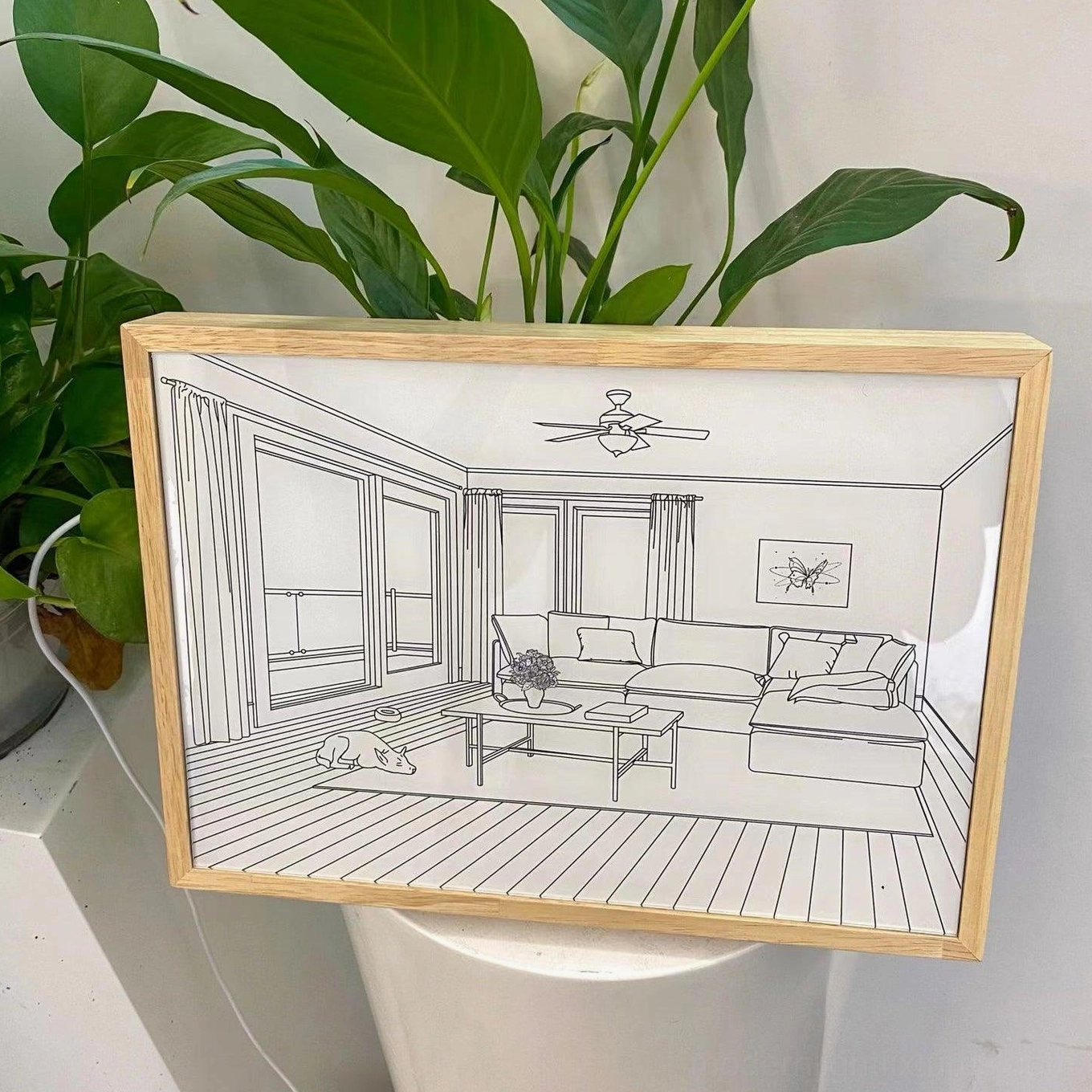 LED art painting light large size variant 31cm x 23cm with wood frame accent lighting