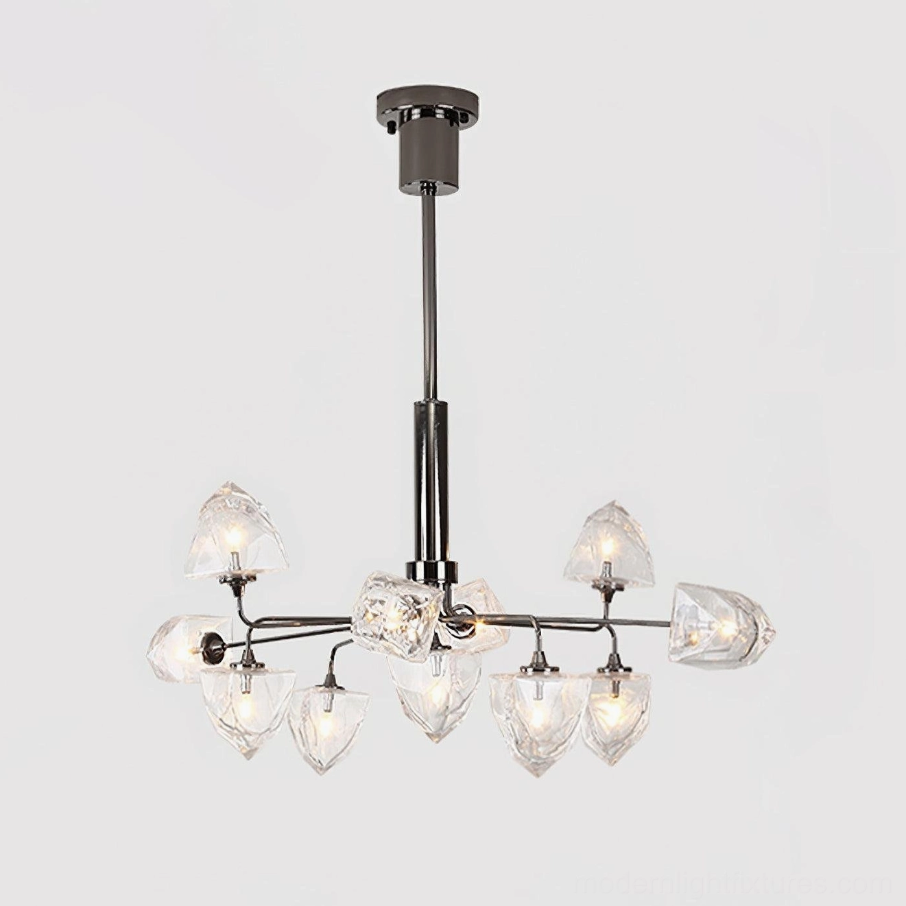 Large brass gold modern chandelier with faceted clear glass shades grand size 85cm diameter