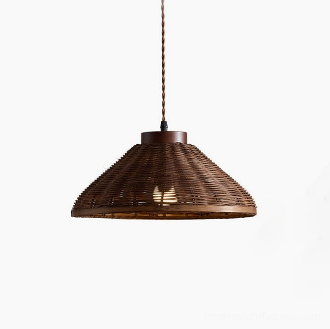 Large size handwoven rattan cone shade 17.7 inches diameter, statement pendant light fixture