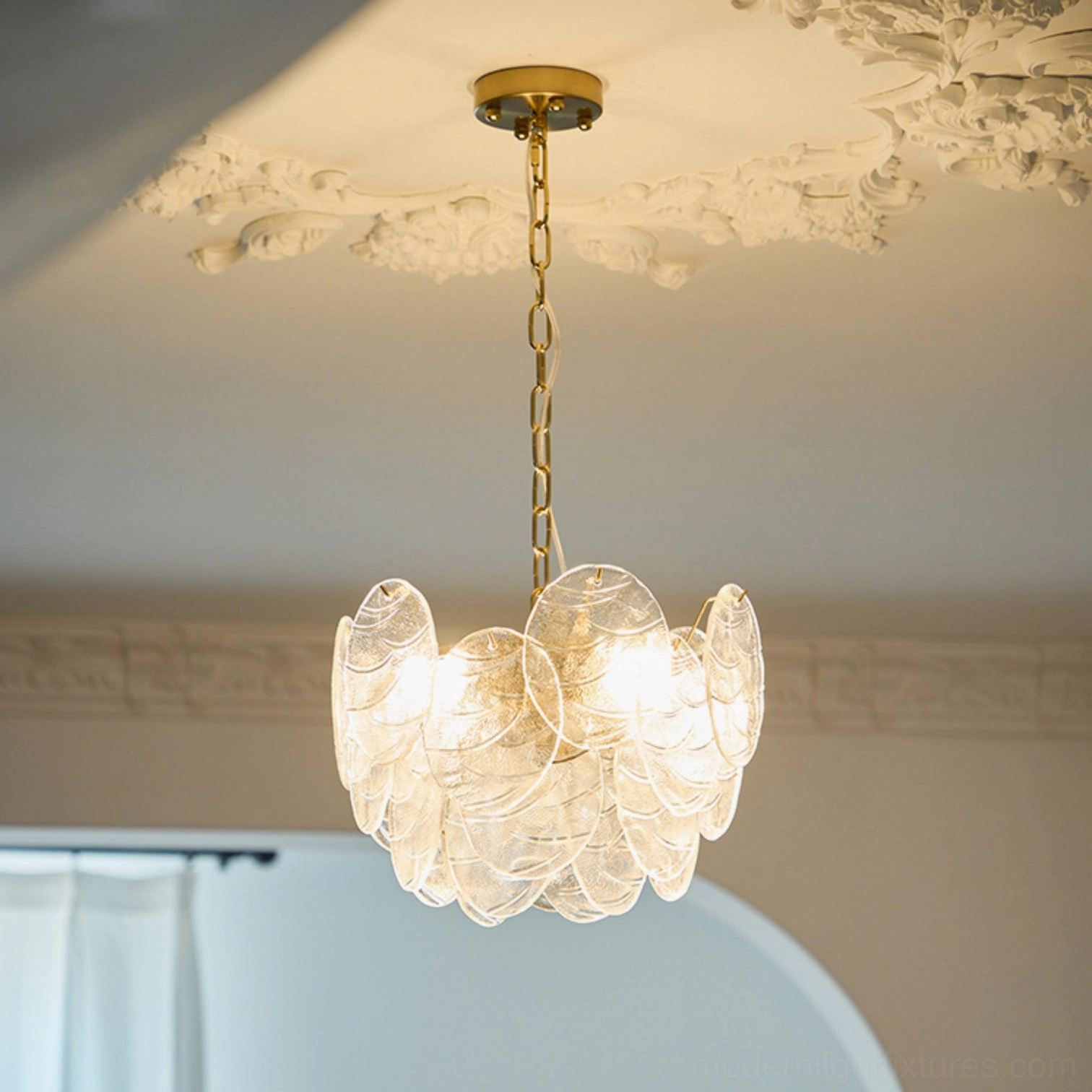 Large 60cm gold disc Victorian glass chandelier substantial statement ceiling lighting