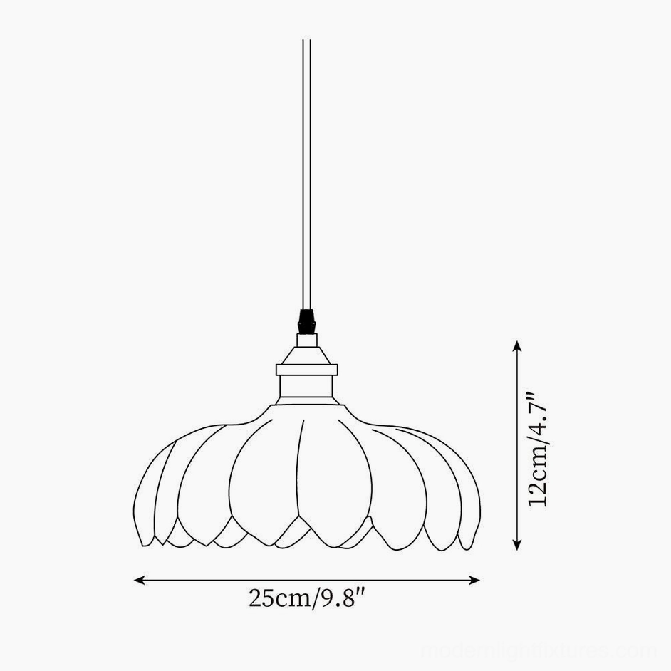 Large glass pendant lamp technical schematic - 25cm diameter 12cm height dimensions