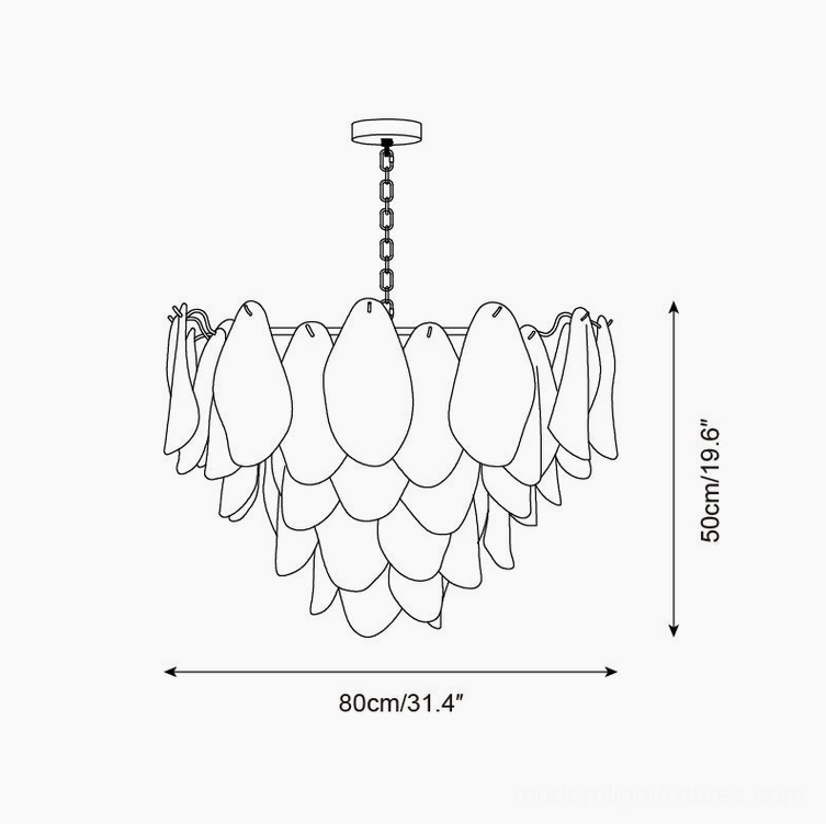 Silhouette schematic of 8-layer large botanical chandelier with 80cm diameter configuration