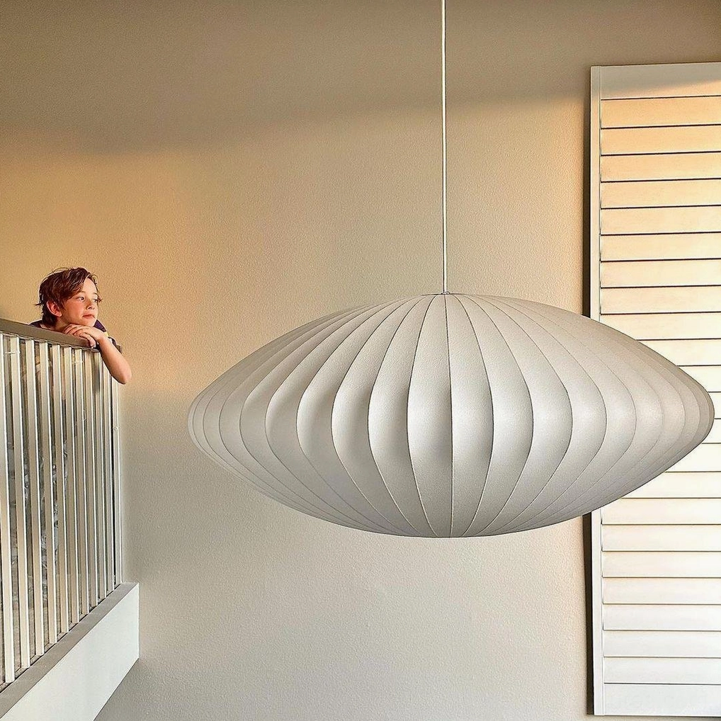 Large oval ribbed bubble pendant fixture - hallway modern pendant light