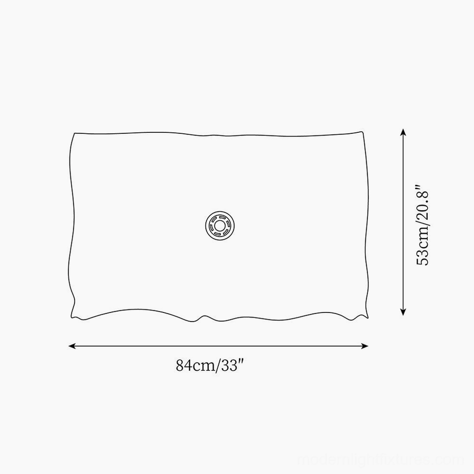 Technical schematic for large artisanal paper pendant light fixture - 84cm by 53cm dimensions