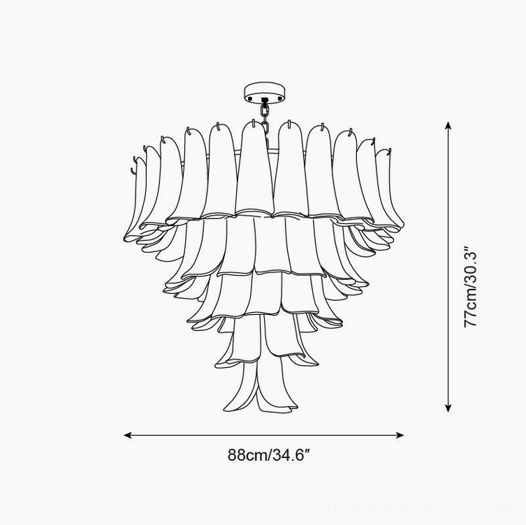 Technical line drawing of 6-layer extra-large petal chandelier showing 88cm diameter and 77cm height