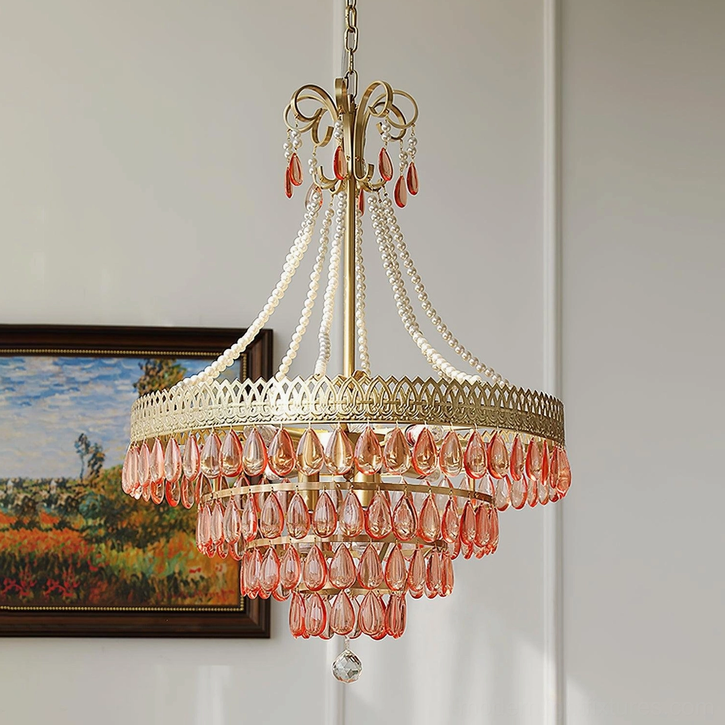 Red ruby crystal chandelier large size 60cm diameter grand dining high ceiling statement fixture