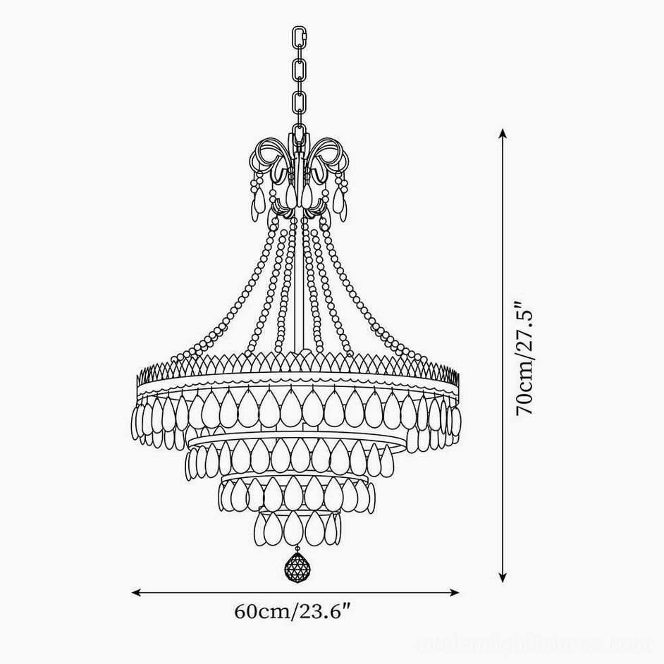 Large red ruby crystal chandelier technical schematic 70cm height 60cm diameter engineering drawing