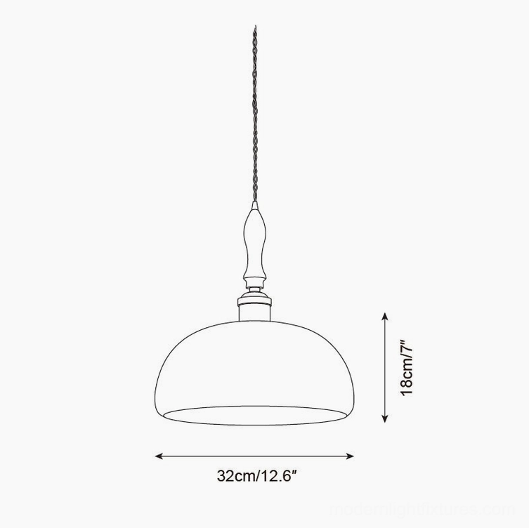 Dimension drawing of large textured resin pendant light, 32cm diameter by 18cm height specification
