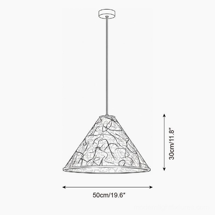 Large cone pendant lamp technical dimension drawing 50cm diameter 30cm height orthographic view