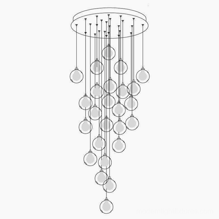 Large-scale glass globe cluster chandelier with 25-head configuration showing dramatic modern pendant design