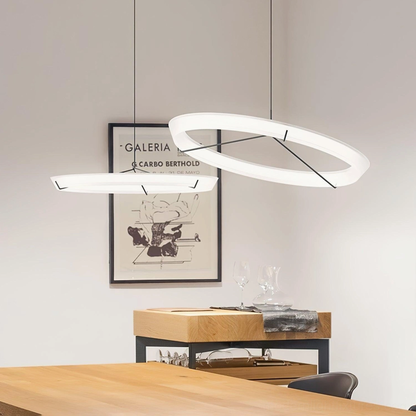 Large statement round pendant light fixture for spacious dining areas and commercial venues