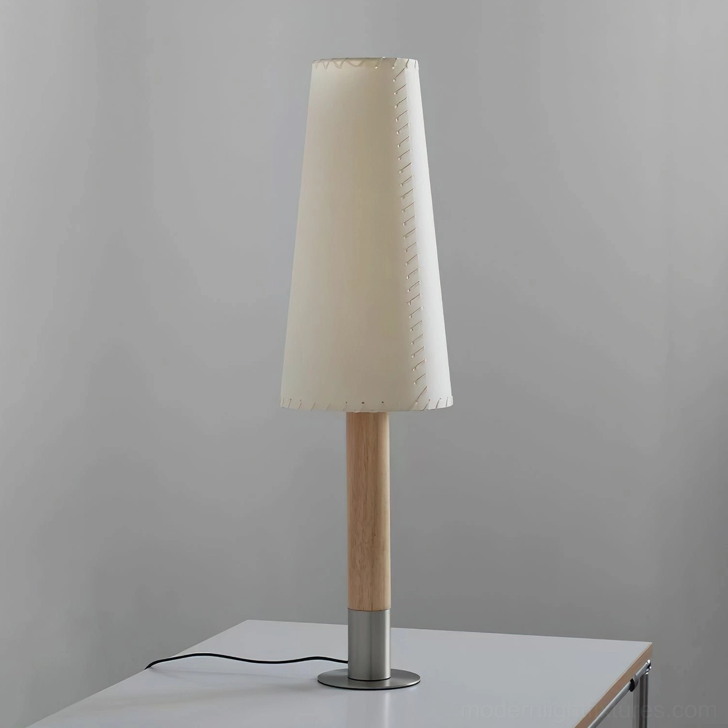 Large size minimalist table lamp stitched fabric shade floor-level placement
