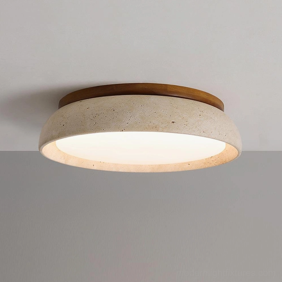 Large Piedra travertine ceiling light in spacious living room providing 2400 lumens illumination
